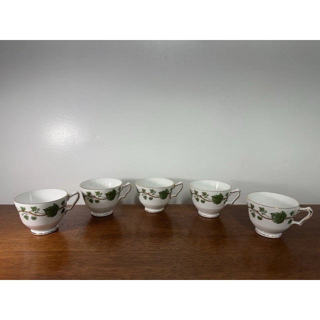 Staffordshire Vintage Crown Staffordshire Fine Bone China England Cup & Plates Green Ivy - Set pf 8 For Sale - Image 4 of 17
