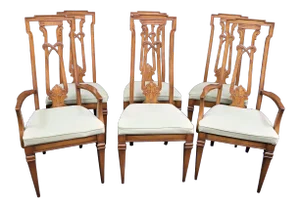 6 Weiman Italian Style Carved Walnut Dining Chairs