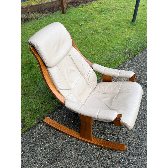 Vintage Scandinavian Leather Rocking Chair For Sale In Seattle - Image 6 of 7