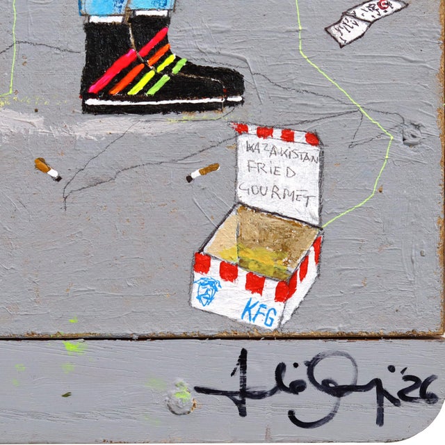 The Pavement #6 - Original Urban Pop Art Figurative Mixed Media Artwork on Wood For Sale - Image 4 of 8