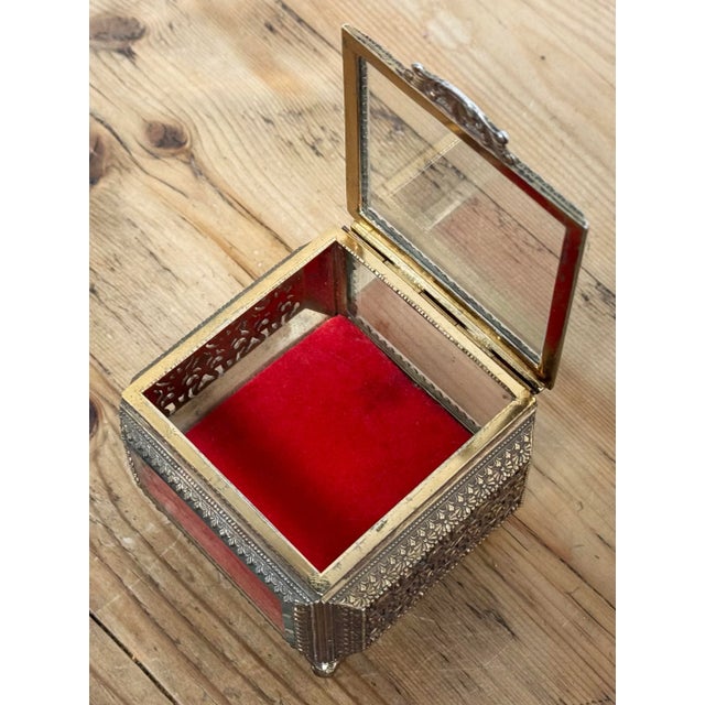 Vintage Ormolu Brass Beveled Glass Jewelry Casket For Sale - Image 11 of 11