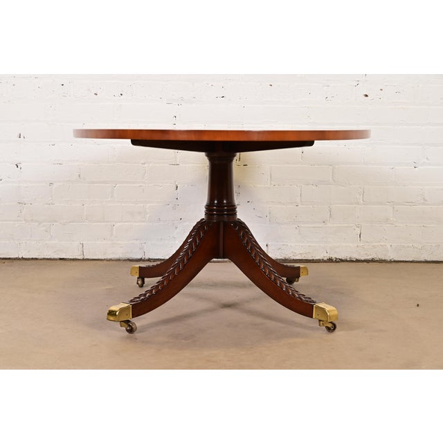 Brown Baker Furniture Style Georgian Banded Mahogany Pedestal Coffee Table For Sale - Image 8 of 9