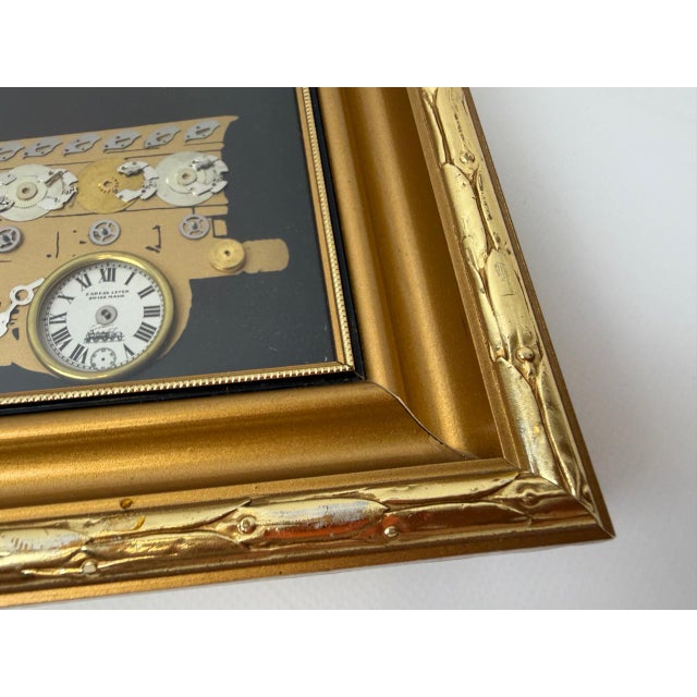 Industrial British Art Wall Hanging Framed Locomotive Clock and Collage of Clock by Ken Broadbent, 1985 For Sale - Image 3 of 13