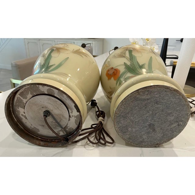 Vintage Porcelain Chinese Ginger Jar Lamps Hand Painted Large - a Pair For Sale - Image 10 of 15