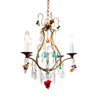 French Bronze Chandelier with Colored Crystals, 1950s For Sale