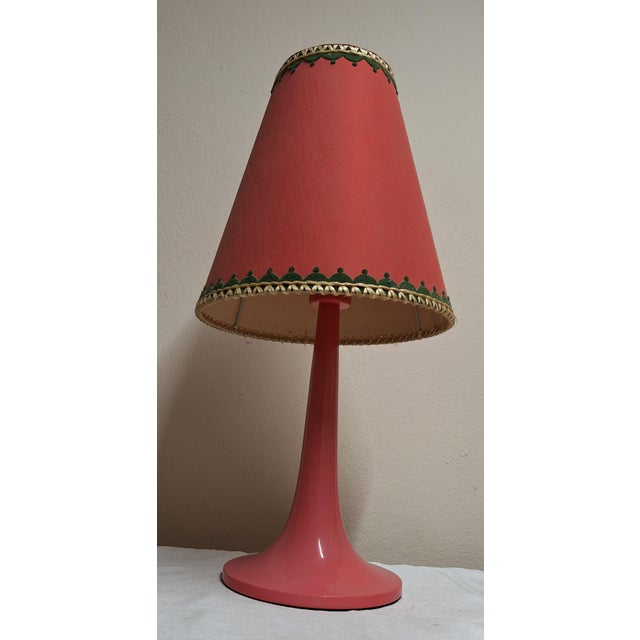 Vintage Table Lamp with Pink Plastic Base and Fabric Shade, 1970s For Sale - Image 6 of 8