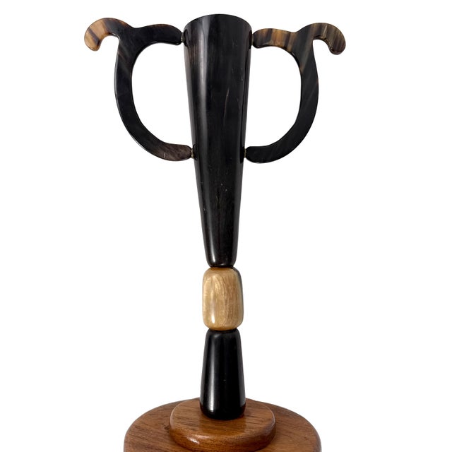 Antique Early 1900s Folk Art Handmade Cattle Horn Trophy Cup / Loving Cup W/ Mahogany Wood Base - 15.5" H For Sale - Image 12 of 18