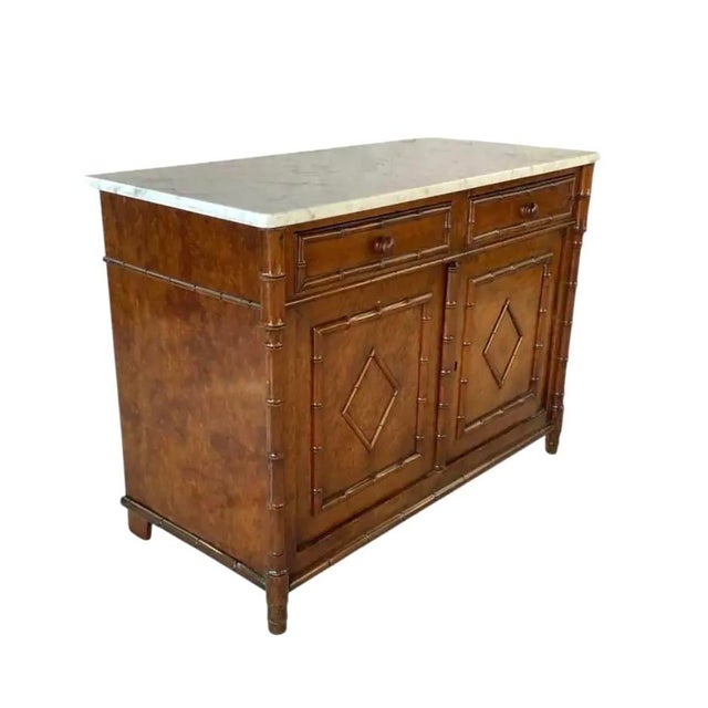 Birdseye Maple Faux Bamboo Marble Top Cabinet For Sale - Image 9 of 12