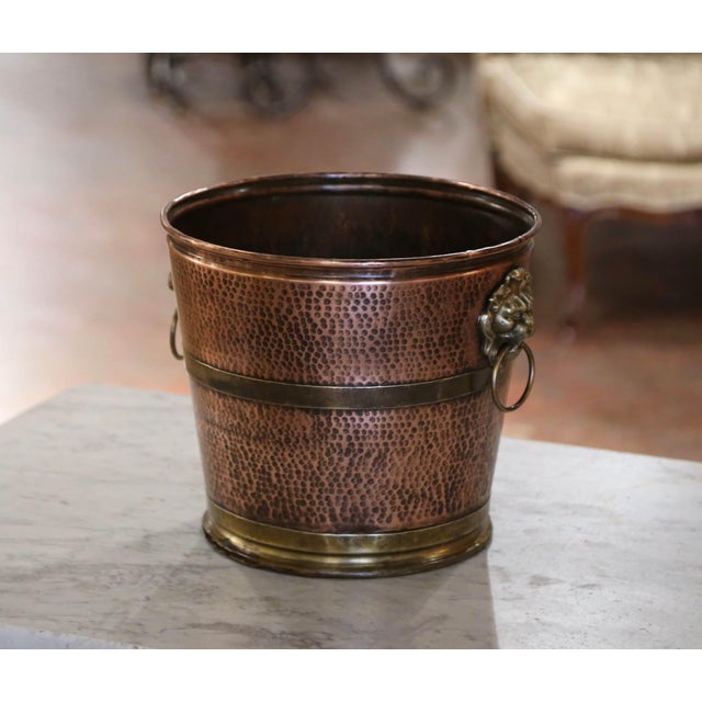 French 19th Century French Hammered Copper and Brass Circular Basket or Cache-Pot For Sale - Image 3 of 10