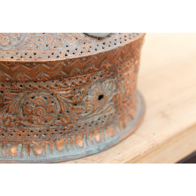 Copper Antique Pierced Copper Indian Dowry Box For Sale - Image 8 of 11