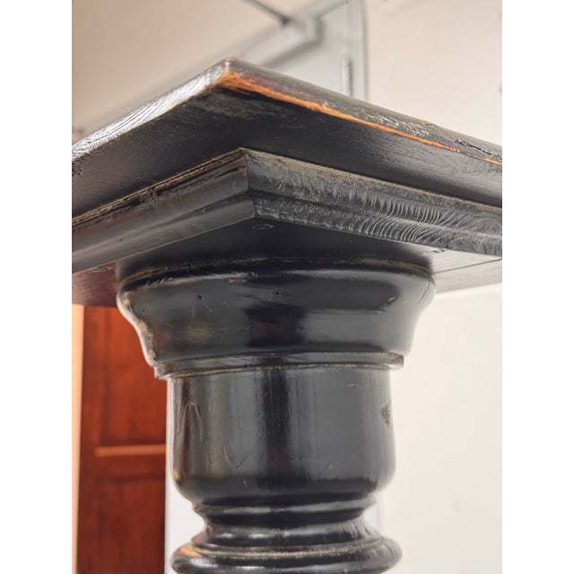 Black Vintage Wood Distressed Pedestal Table For Sale - Image 8 of 12