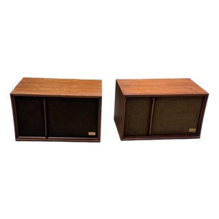 Mid Century Modern Pair of Warfedale Speakers Walnut Side Tables For Sale