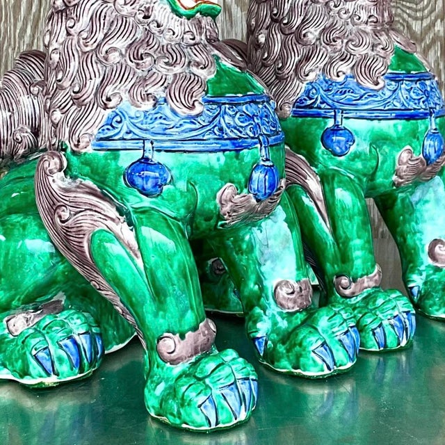 Vintage Asian Glazed Ceramic Foo Dogs - a Pair For Sale - Image 12 of 12