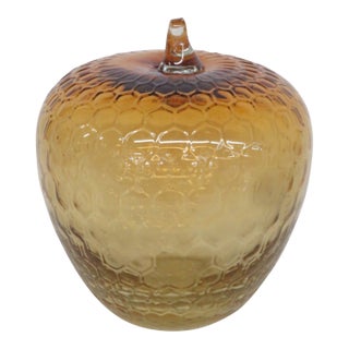 Amber Glass Apple Sculpture Large Mid Century Modern Honeycomb Pattern 5086b For Sale