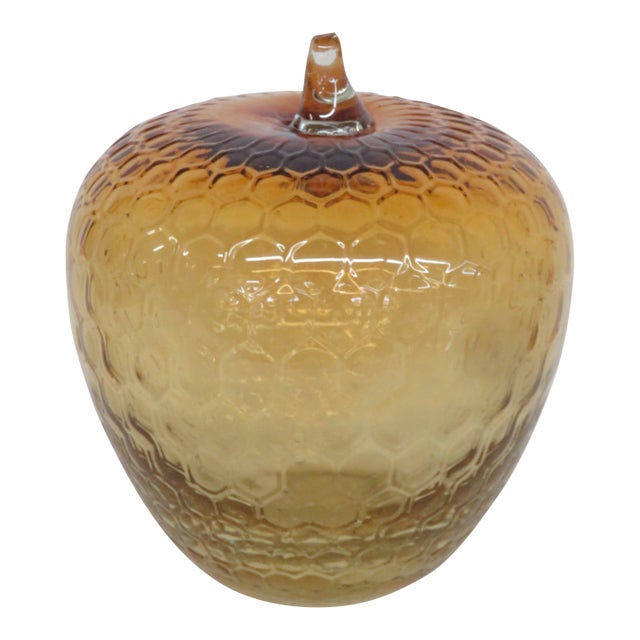 Amber Glass Apple Sculpture Large Mid Century Modern Honeycomb Pattern 5086b For Sale