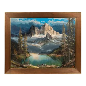 Vintage Hans Munnich Mountain Landscape With Lake Oil on Canvas Painting