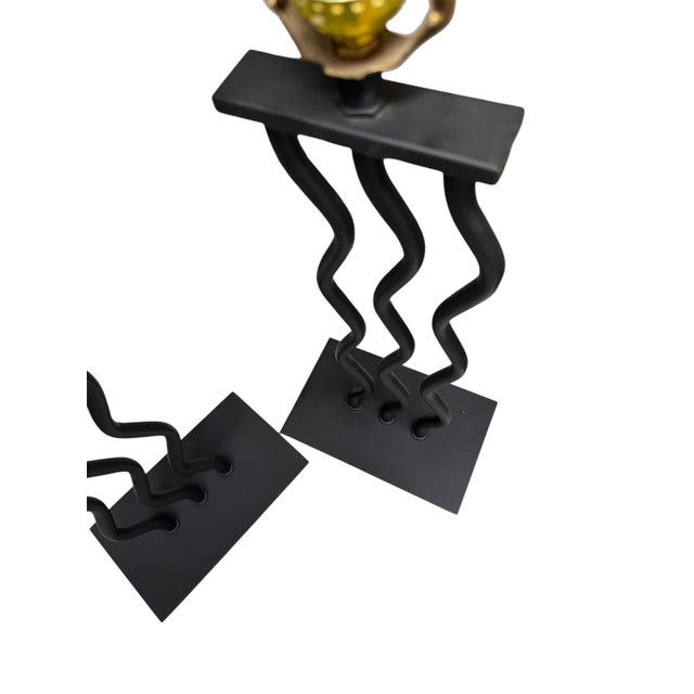 Pair Post Modern Squiggly Lamps Iron 1980's Wave For Sale - Image 13 of 18