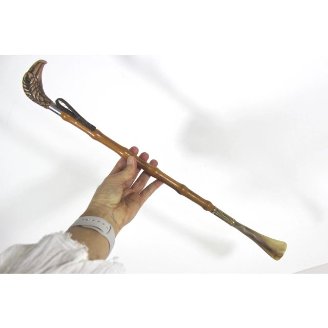 Vintage Long Wood Faux Tortoise Shell Bird or Eagle Head Shoe Horn For Sale - Image 9 of 9