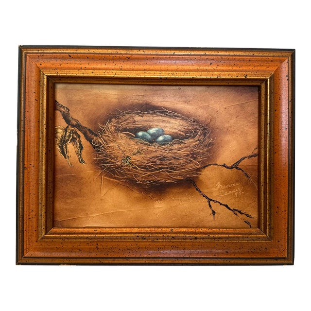 Impressionist Birds Nest Still Life Framed Original Oil Painting For Sale