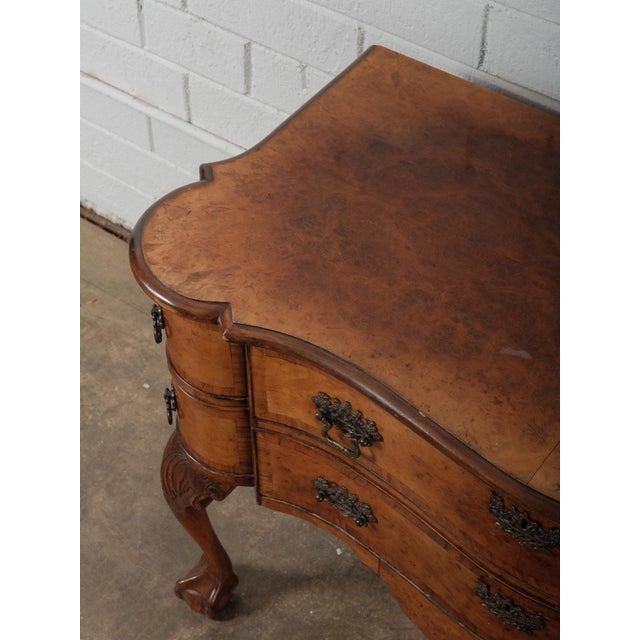 Early 20th Century English Burl Walnut Chippendale-Style Lowboy Ball-and-Claw Console For Sale - Image 4 of 11