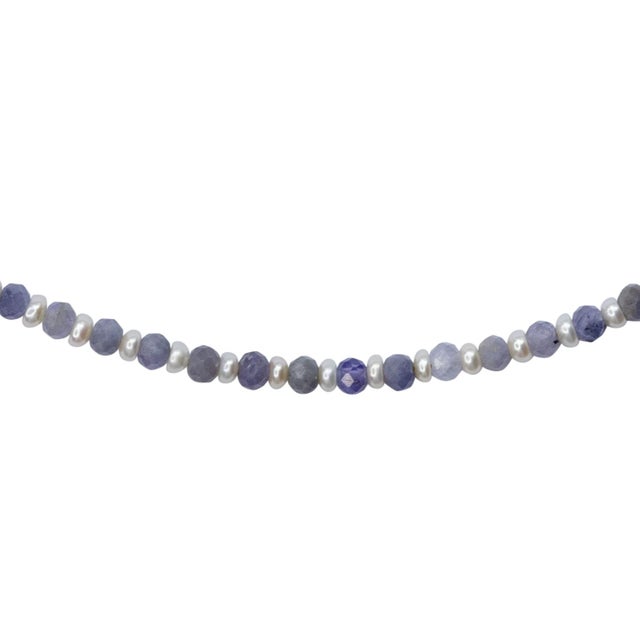 2020s Mini Tanzanite Pearl Necklace 14k Gold For Sale - Image 5 of 9