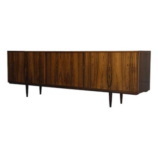 Long Sideboard Rosewood Buffet With Sliding Doors Crafted in Denmark Mid-Century Modern 1960s For Sale