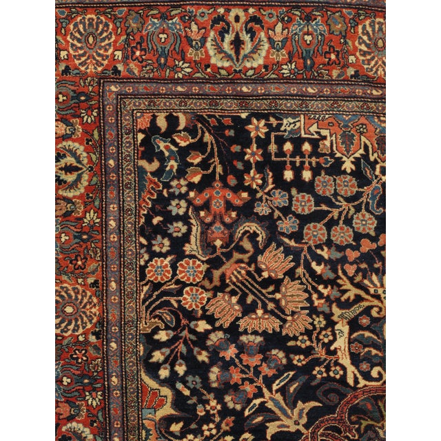 Textile Antique Farahan Sarouk Carpet, Handmade Oriental Rug, Navy, Ivory, Green, Red For Sale - Image 7 of 12