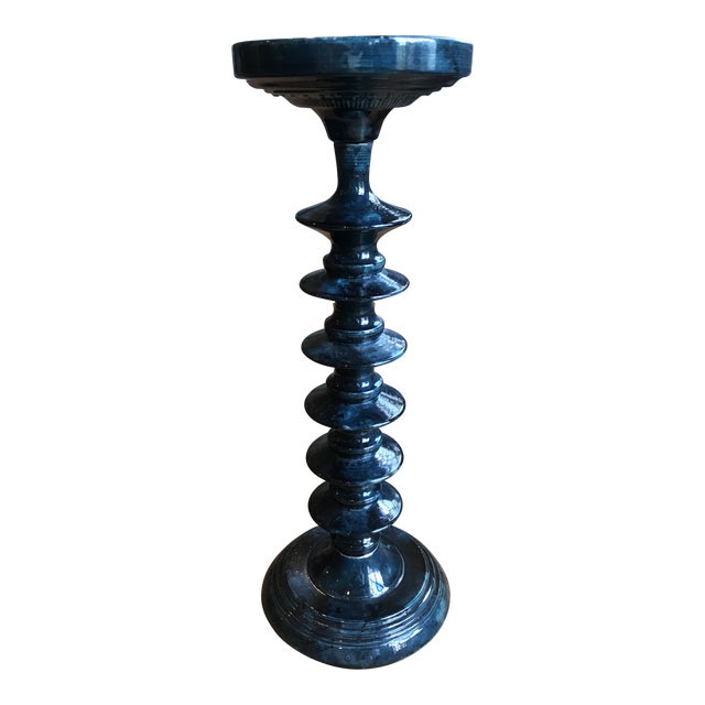 Vintage Navy Blue Pillar Candle Holder Chairish
