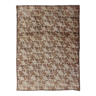 Unique Antique Turkish Konya Rug With All-Over Floral Pattern in Taupe and Brown For Sale