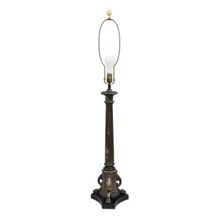 Vintage French Empire Tall Metal Bronze Finish Column Form Table Lamp For Sale