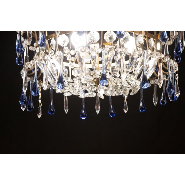 Glass Vintage Emperor Style Chandelier, Blu Murano Drops, 1960s For Sale - Image 7 of 13