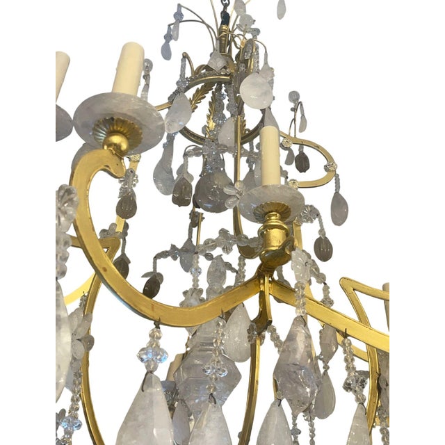Gold Mid 20th Century Glamorous Italian 22k Gold Leaf & Rock Crystal Chandelier. 20th Century. For Sale - Image 8 of 10