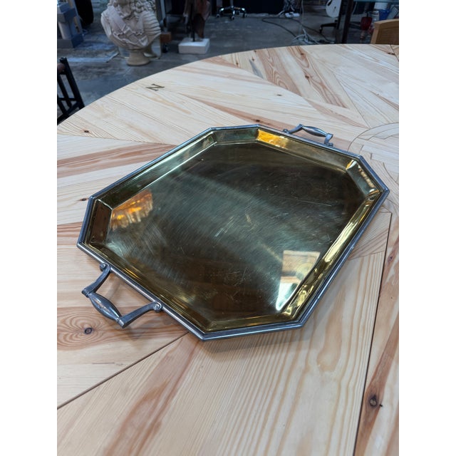1970s Italian Octagonal Brass and Pewter Serving Tray For Sale - Image 5 of 8