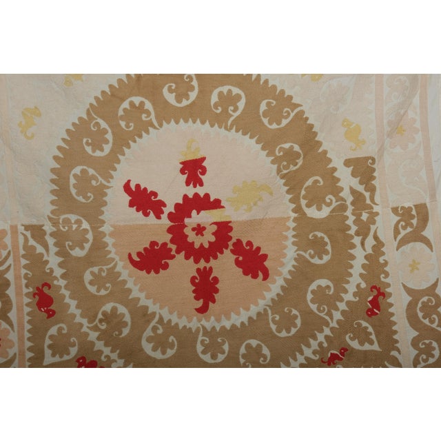 Suzani White Washed Tapestry 5' X 5'5'' For Sale - Image 4 of 10