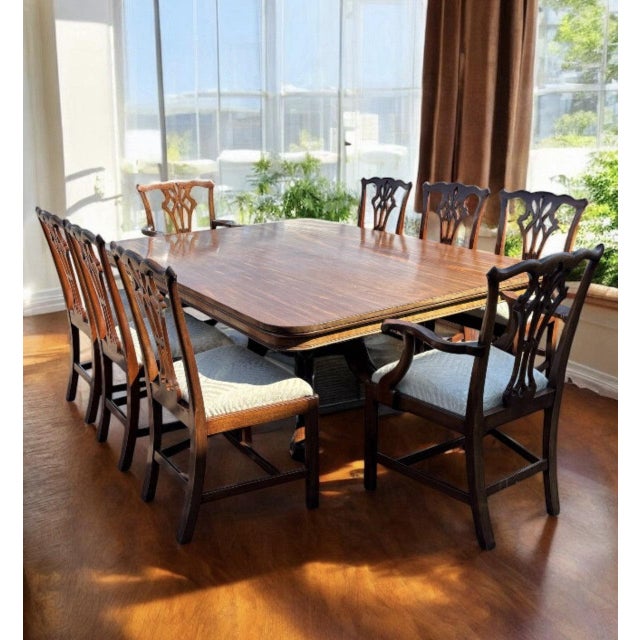 Antique Mahogany Dining Table and Chairs, Set of 9 For Sale - Image 3 of 18