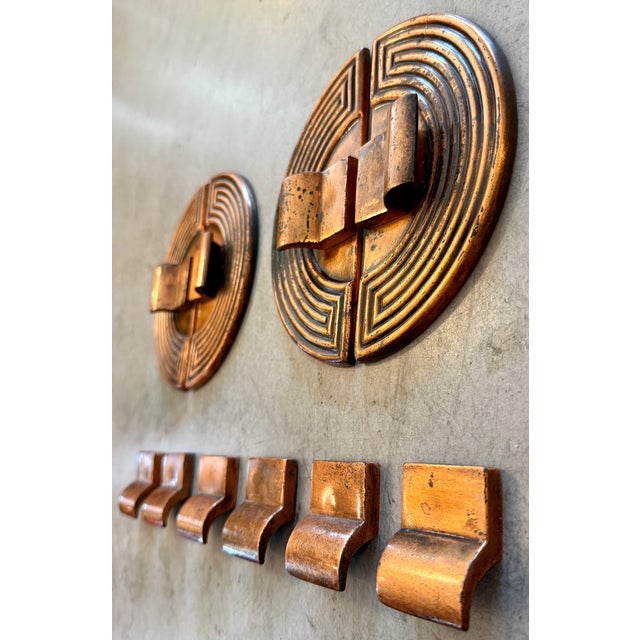 Art Deco Set of 10 Copper Heavy Cabinet Pulls & Handles From 30's For Sale - Image 3 of 9
