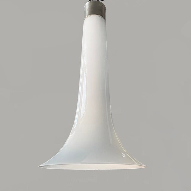 Metal Italian Modern Chandeliers in White Opaline Glass and Metal, 1970s, Set of 3 For Sale - Image 7 of 11