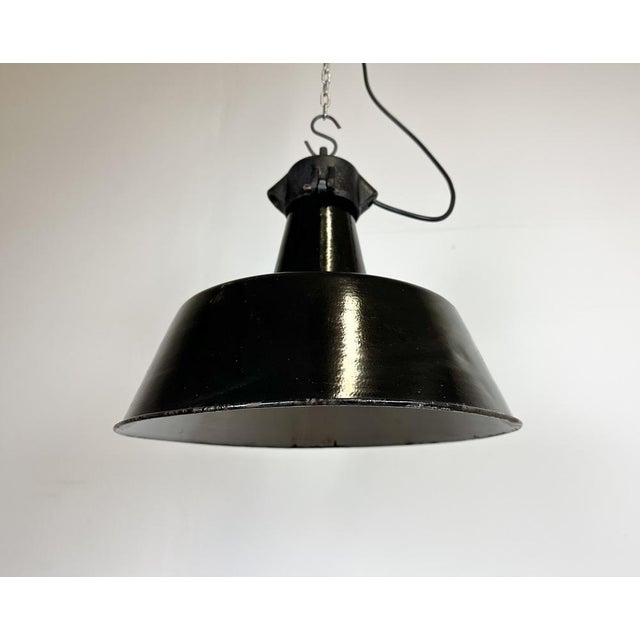 Paint Industrial Black Enamel Factory Lamp with Cast Iron Top, 1960s For Sale - Image 7 of 15