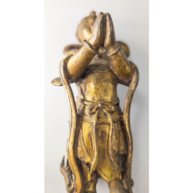 17th Century or Earlier Ming Gilt Bronze Figure of Boy Attendant For Sale - Image 10 of 13