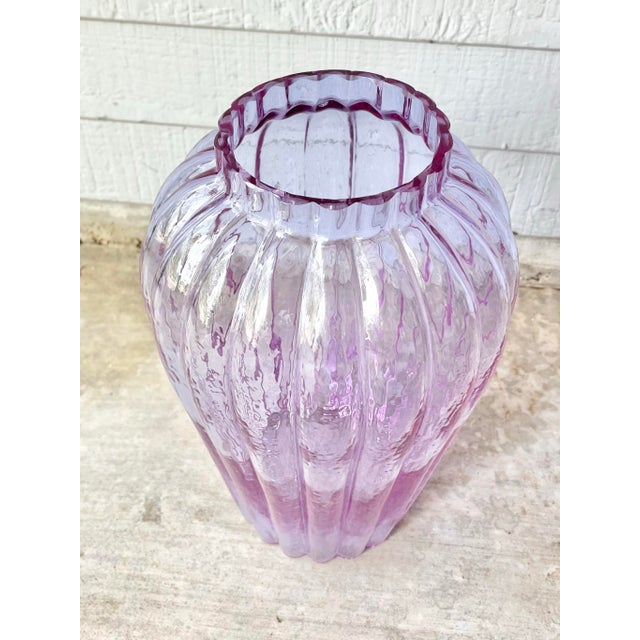 Mid-Century Modern 1970s Vintage Large Heavy Ribbed Italian Iridescent Purple Violet Vase For Sale - Image 3 of 8
