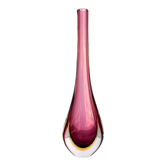 Vintage Murano Sommerso Formia Art Glass Vase — Cranberry For Sale