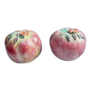 Chinoiserie Ceramic Altar Fruit Melons - a Pair
