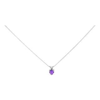 14K White Gold 5X5 MM Heart Shaped Purple Amethyst Solitaire Pendant Necklace For Sale