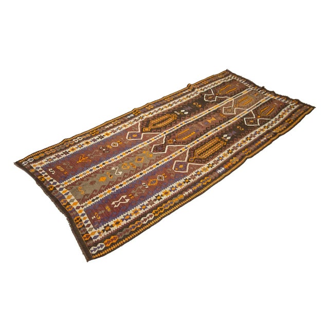 Boho Chic Vintage Turkish Kars Kilim Rug For Sale - Image 3 of 7