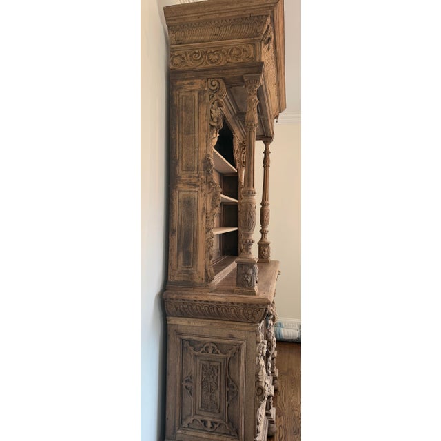 19th Century 19th Century French Antique Carved Bleached Oak Buffet / Hutch For Sale - Image 5 of 12