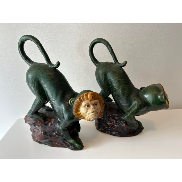 Late 20th Century Vintage Ceramic Capuchin Monkey Statues For Sale - Image 5 of 11