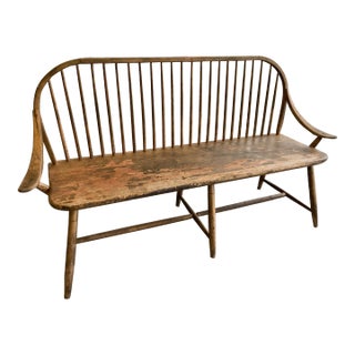 Mid-20th Century Transitional Modern Wabi Sabi Naturally Distressed Spindle Back Windsor Prosper’s Bench by Hale of Vermont For Sale