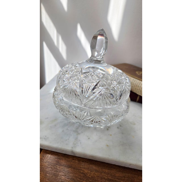 Vintage Cut Lead Crystal Footed Covered Compote For Sale - Image 10 of 16