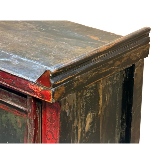 Vintage Distressed Brick Red Marks Point Edge Credenza Sideboard Cabinet For Sale - Image 15 of 18