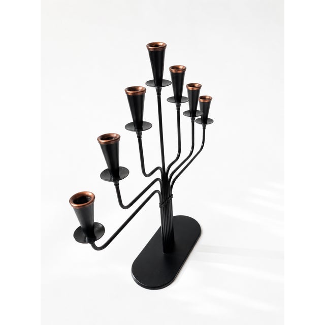 Gunnar Ander Seven-Arm Candelabra in Black Metal and Copper attributed to Gunnar Ander for Ystad-Metall, Sweden, 1960s For Sale - Image 4 of 11